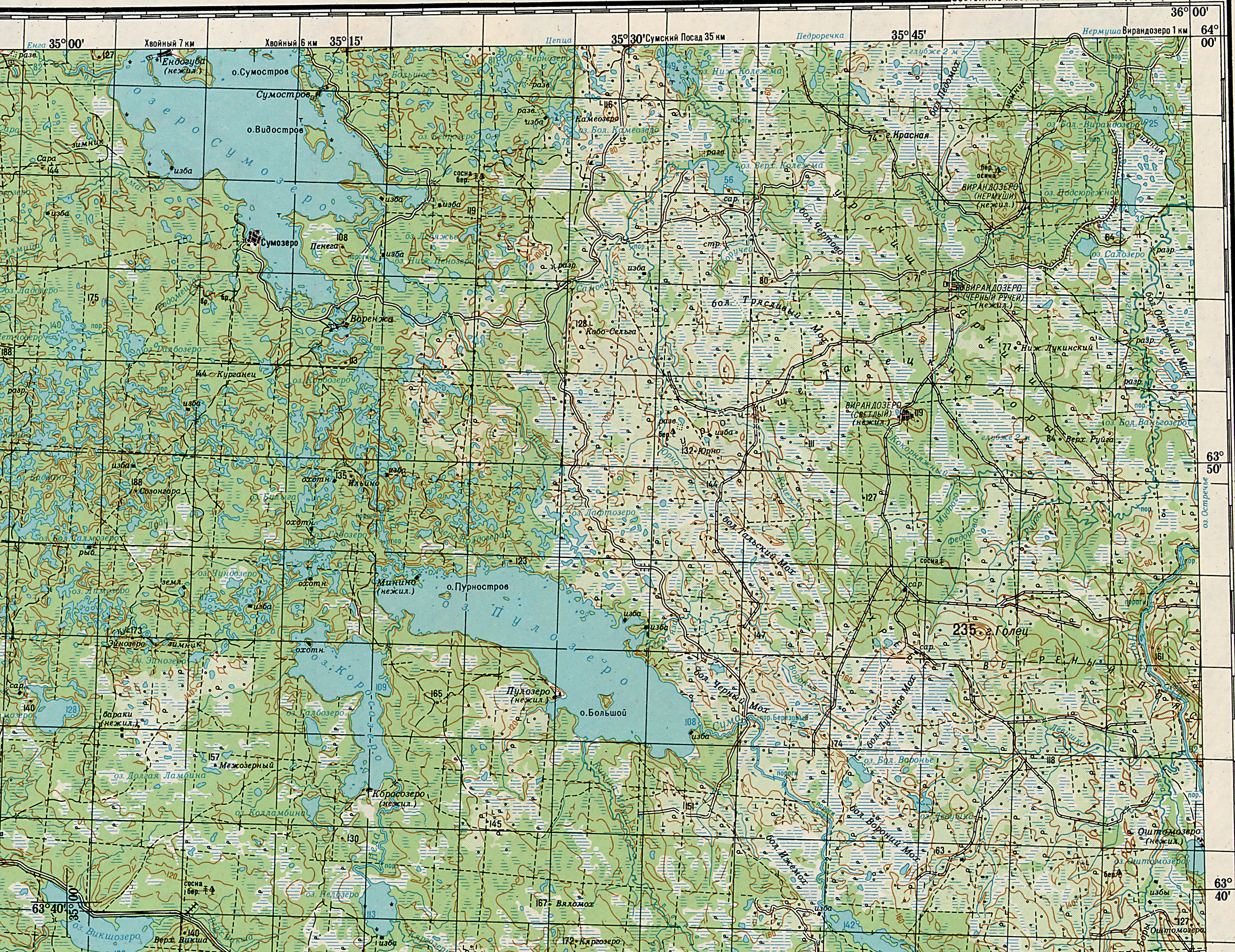 Карта карелии с озерами населенными пунктами
